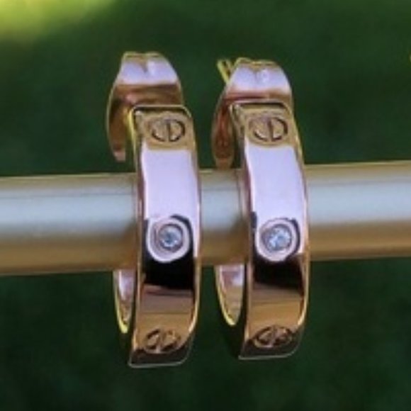 Love Screw Diamond Silver Stainless Steel  Earrings - Picture 3 of 6